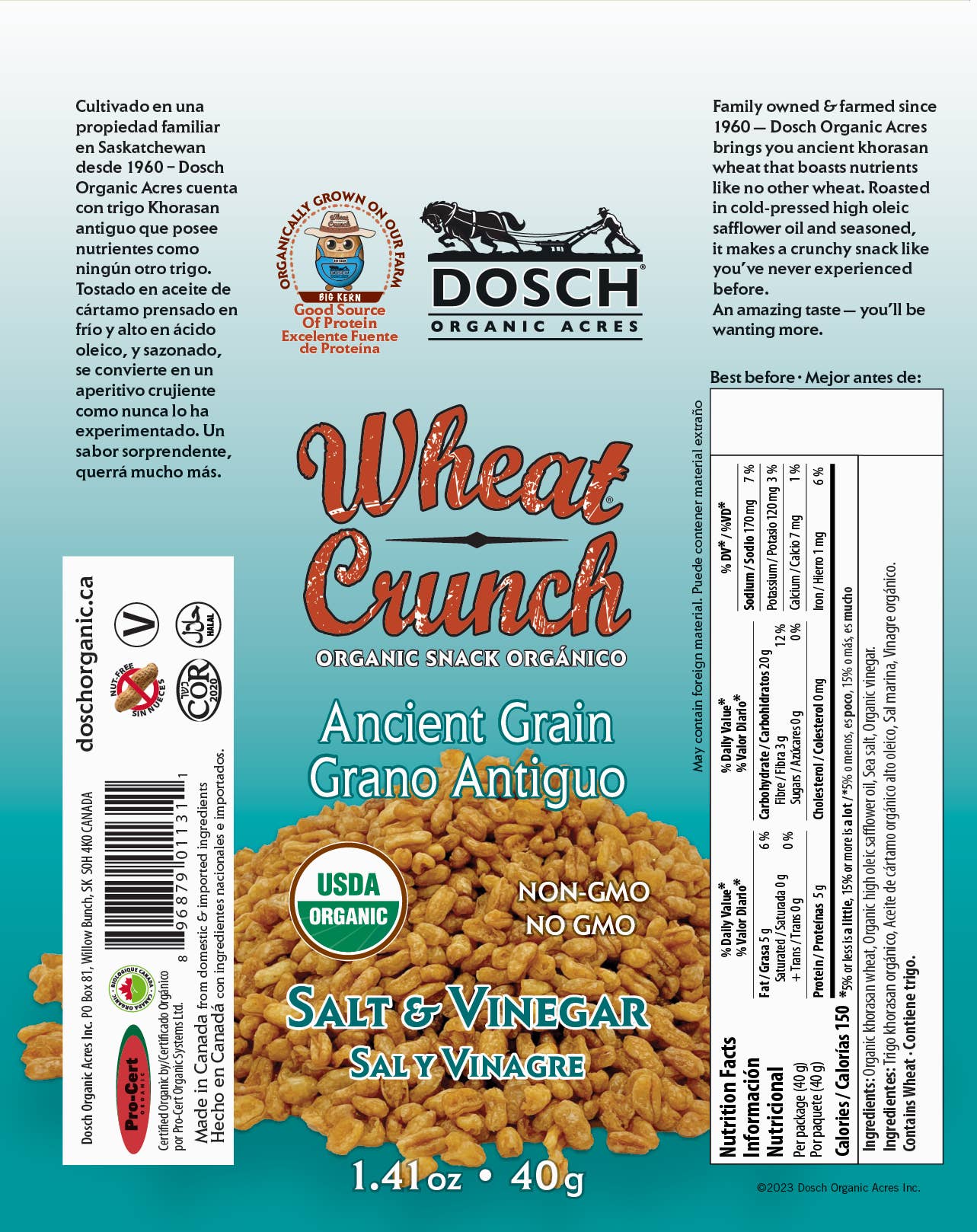 Dosch Organic Acres - Wholesale Puffed Snack - Wheat Crunch Salt & Vinegar 40g1