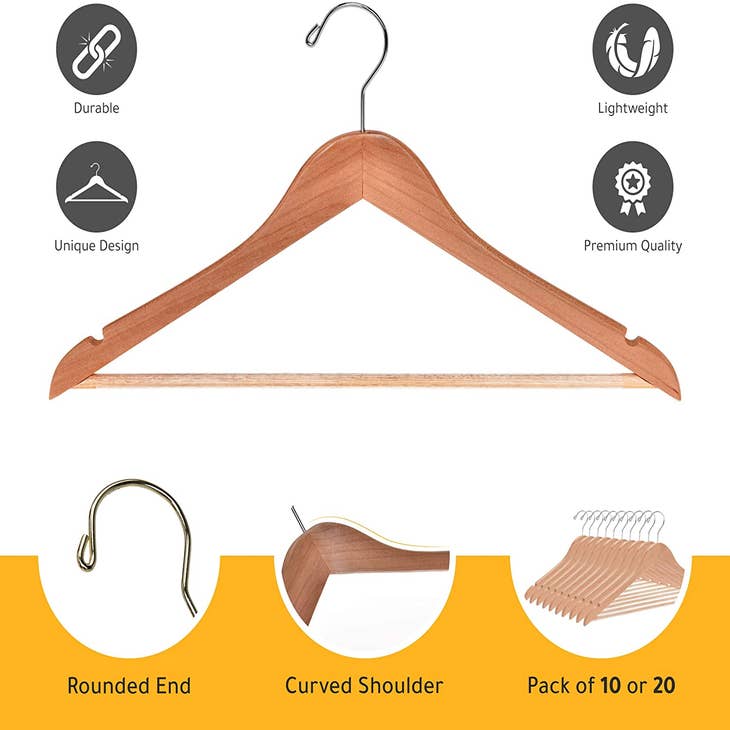Wholesale W030 Semi Curved Wooden Hanger, 17.5 Natural - 90 for
