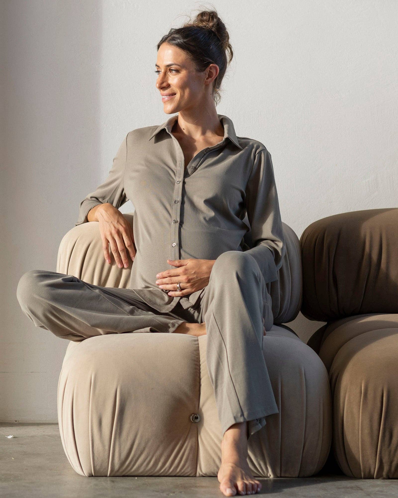 Angel Maternity - Wholesale Lounge Set - Maternity - 2-Piece Sophia Maternity Loungewear set - Sage Green2