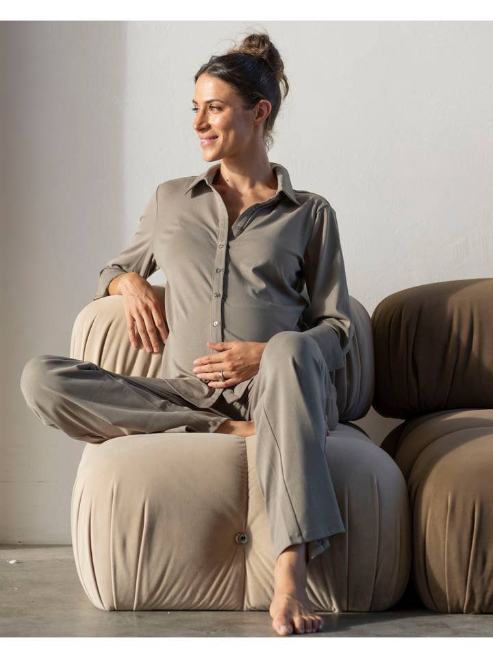 Angel Maternity - Wholesale Lounge set – Maternity - 2-Piece Sophia Maternity Loungewear set - Sage Green2