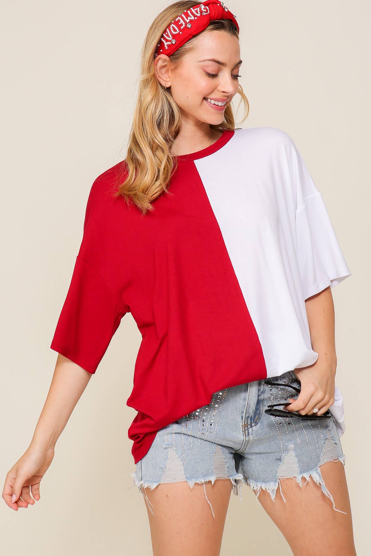 42POPS - Wholesale Knit Top - Women's - ',,._ Game day contrast oversize tee14