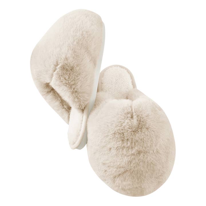 Pantoufles à bulles en fausse fourrure, blanc cassé pour la vente par Charlie Paige