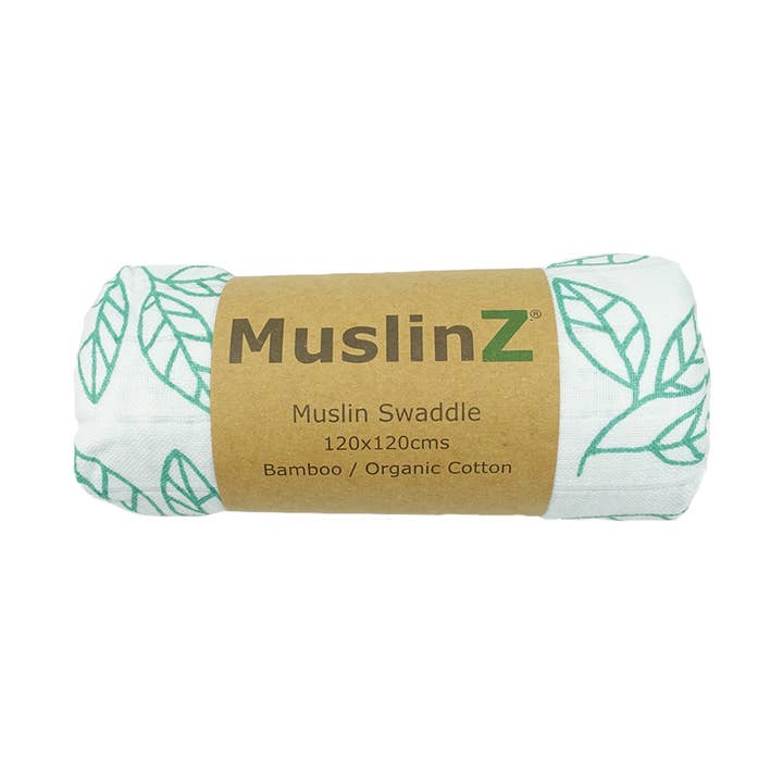 Lange en mousseline de coton biologique MuslinZ Bamboo - Aqua Leaf pour la vente par Muslinz - MerryGoRoundUK Ltd