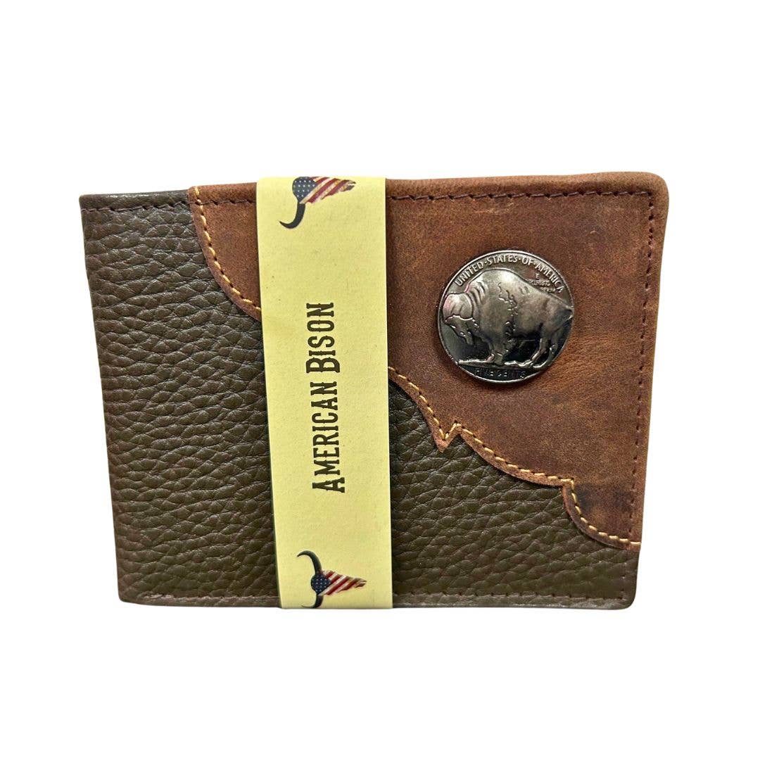 Leather Impressions Inc - Wholesale Wallet - Men's - Mixed Media Two Tone Bifold Rodeo Wallet w/ Medallion AB191719