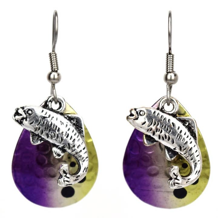 Purple Multi Color Hammered W/ Salmon Earrings for wholesale by Eye Catching Jewelry