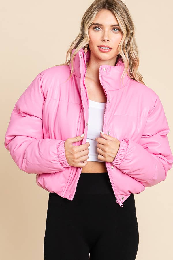 ANWND - Vente Doudoune – femme - DOUDOUNE EN SIMILICUIR AVEC FERMETURE ÉCLAIR ET BOUTONS SUR LE DEVANT 248922