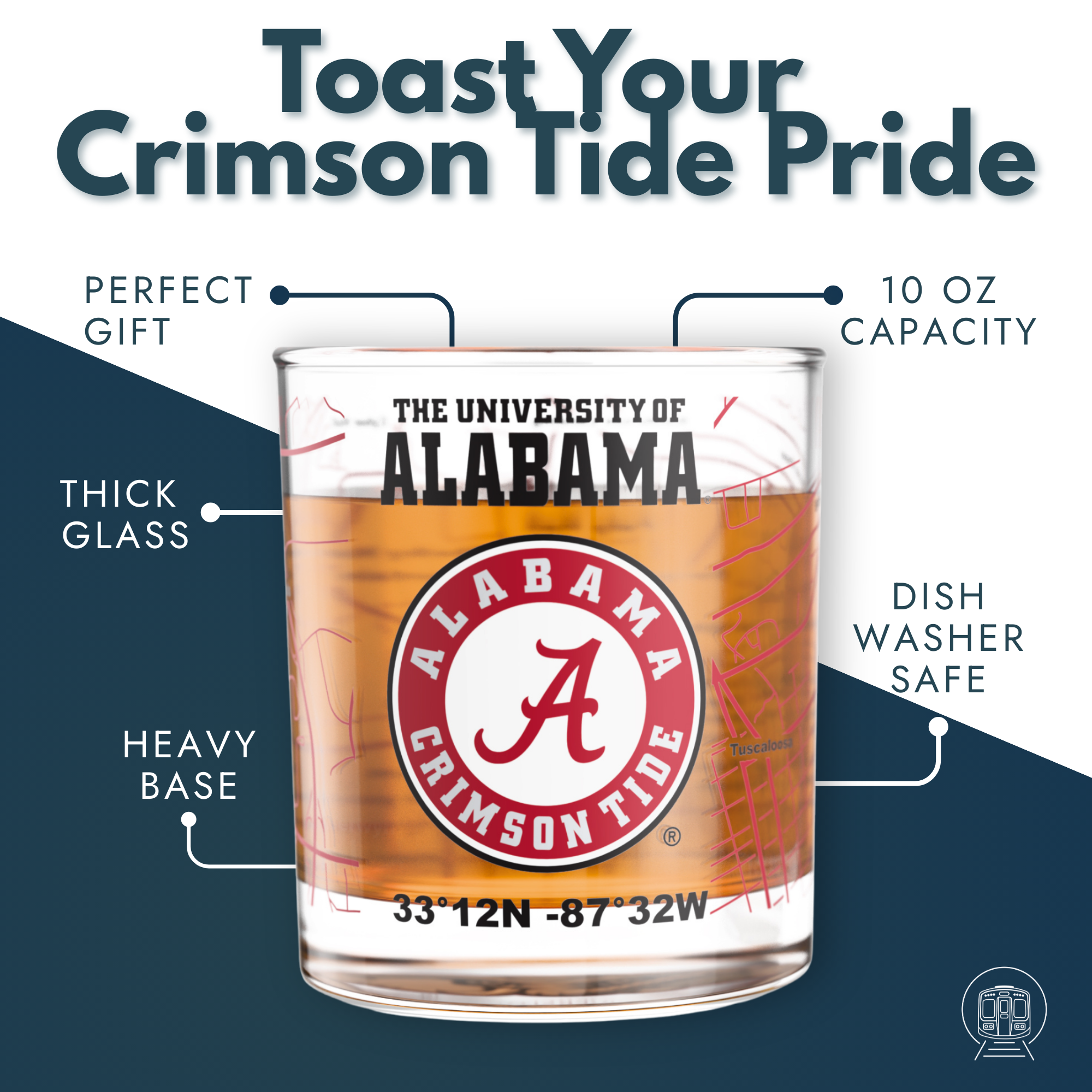 Greenline Goods - Vente Verres à cocktail/alcool - Ensemble de verres à whisky University of Alabama (2 verres à boule basse)1