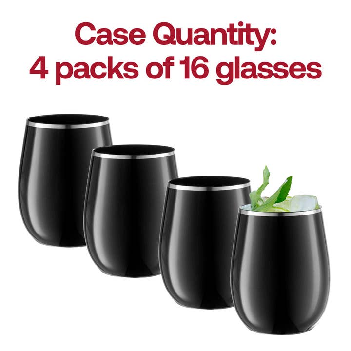 Smarty had a Party - Wholesale Wine Glass - 12 oz. Black Silver Plastic Wine Glasses - 64 pcs3