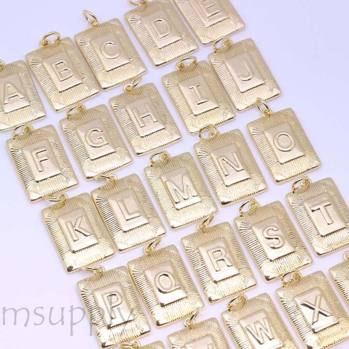 Engraved Monogram Rectangle Pendant with CZ Letter for wholesale by Jewel Pledge