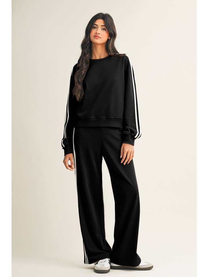 Little Daisy Closet - Wholesale Top & Pant Set (NOT Loungewear) - Women's - LDC Striped Crewneck Pullover Sweatpants 2pcs Outfit11