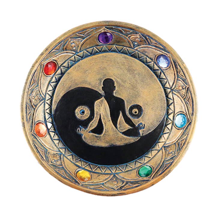 Ronde wierookbrander (5 in.) - Goud 7 Chakra's voor wholesale door Designs by Deekay Inc.