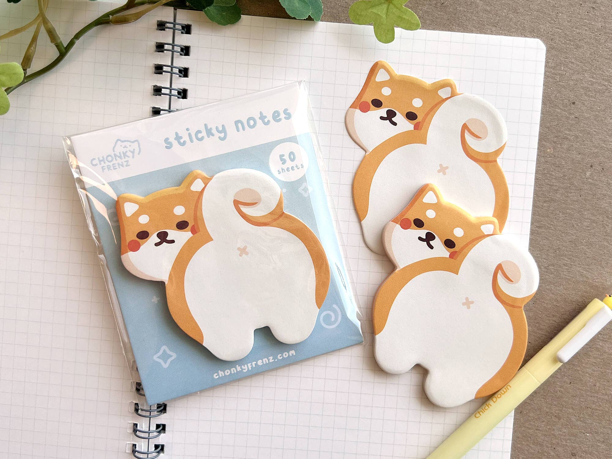 Chonky Frenz - Wholesale Sticky Notes - Shiba Butt Die-Cut Sticky Notes2