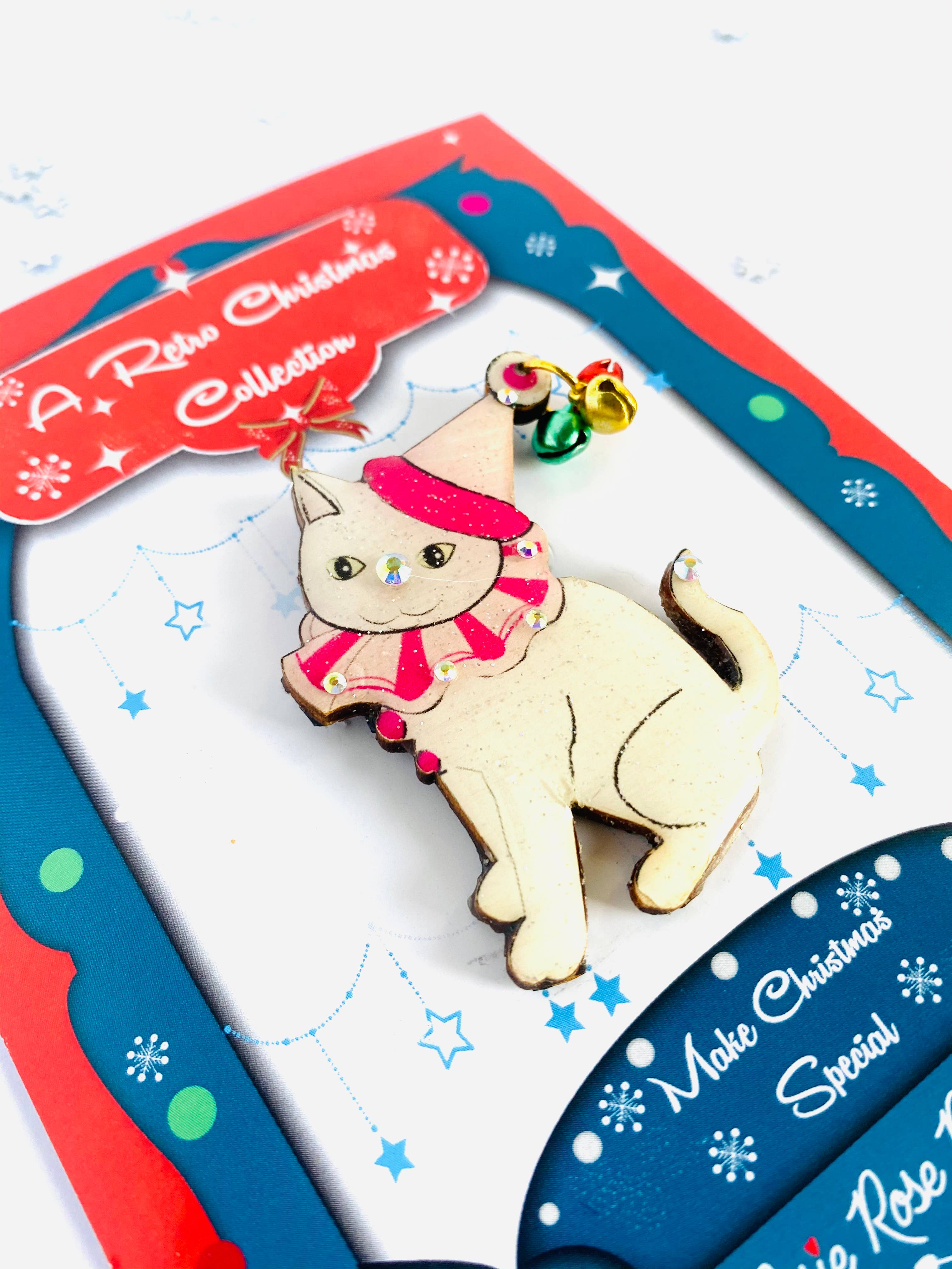 Rosie Rose Parker - Vente Broches - Broche clown en forme de chat scintillant, broche festive, broches de Noël14