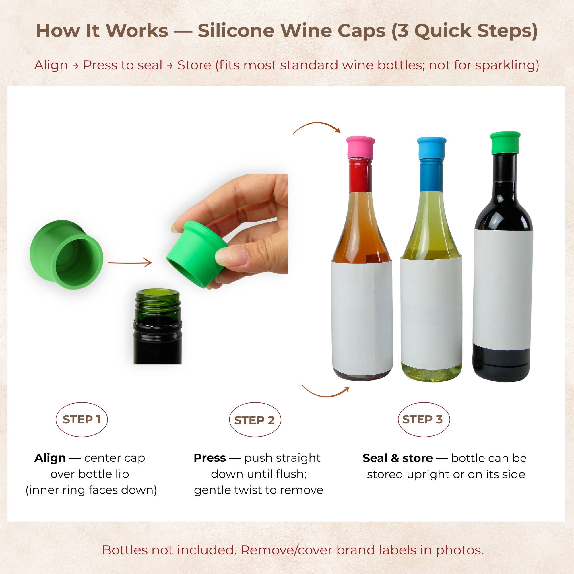 Beauty Blisss - Wholesale Wine Stopper - Silicone Wine Bottle Caps — Airtight, Reusable — 4-pc & 6-pc3