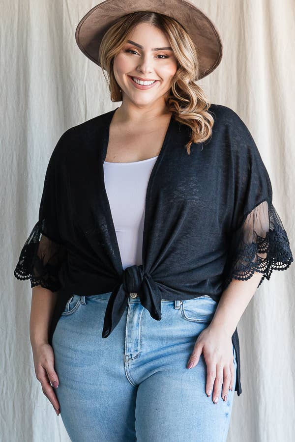 7th Ray – Engroshandel Cardigan - Dame – [PLUS SIZE] Cardigan til kvinder med blondeærmer til hverdagsbrug T4485XL16