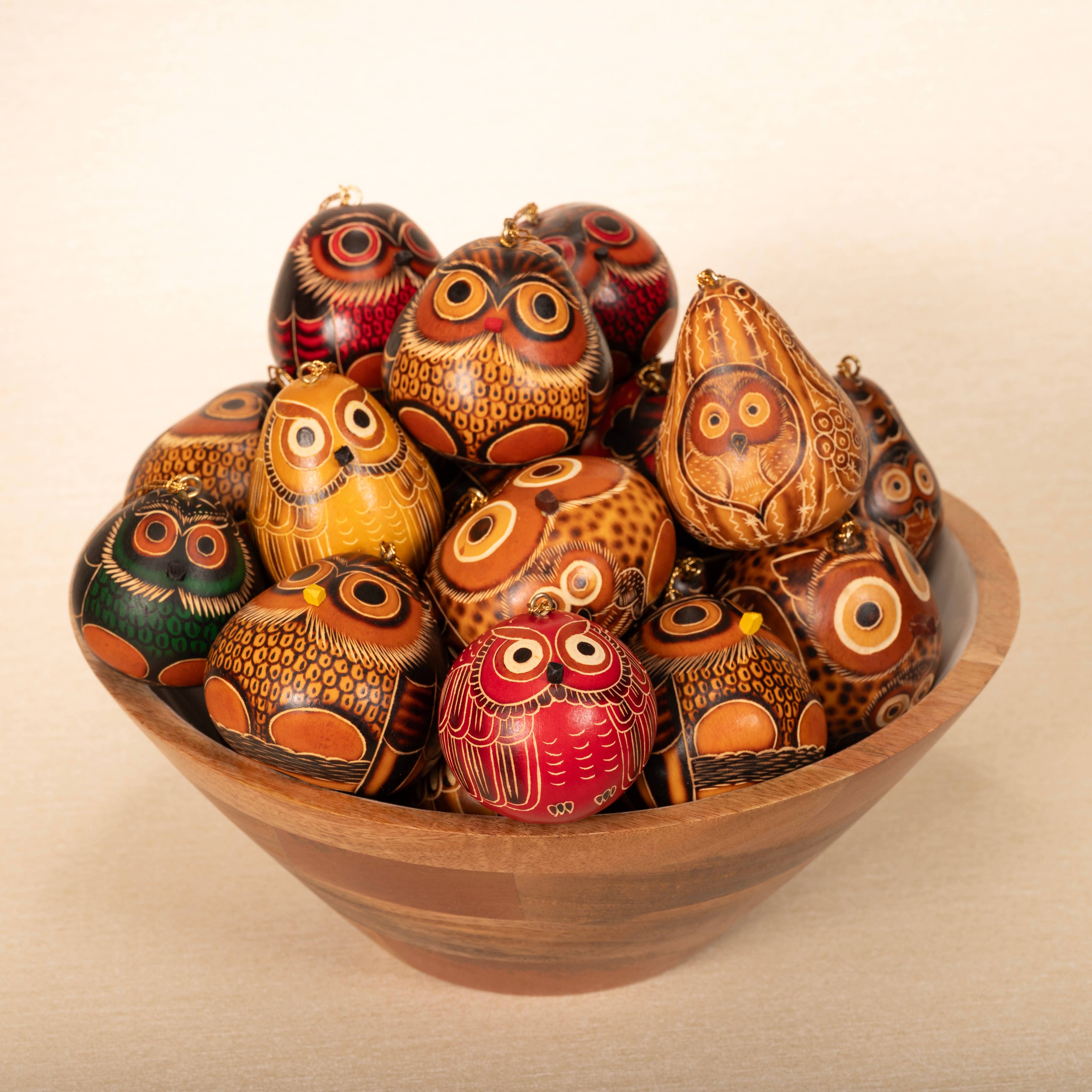 Lucuma Designs – Großhandel Verzierungs-Set – Eulen Mini-Mix - Kürbisanhänger - Fair-Trade-Geschenk4