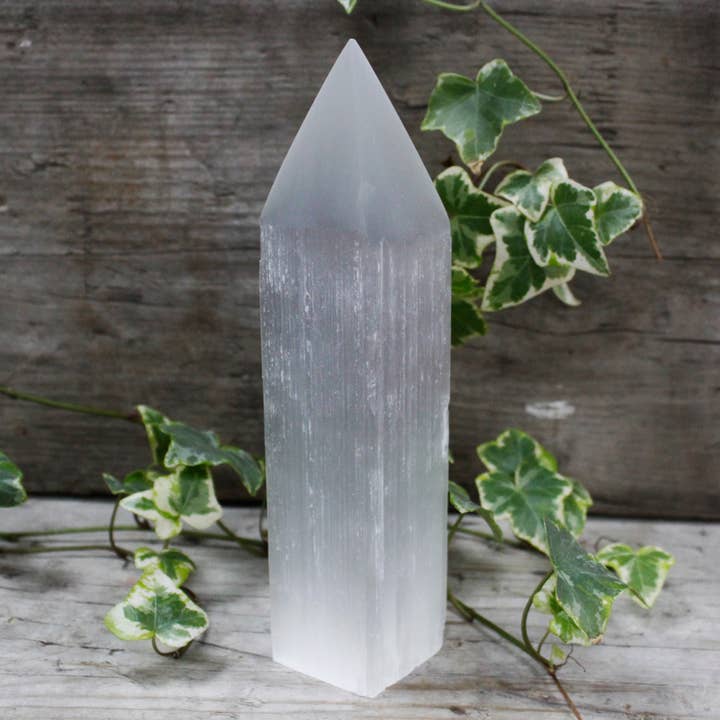 Selenite Pencil Point Tower - 20 cm for wholesale by Ancient Wisdom