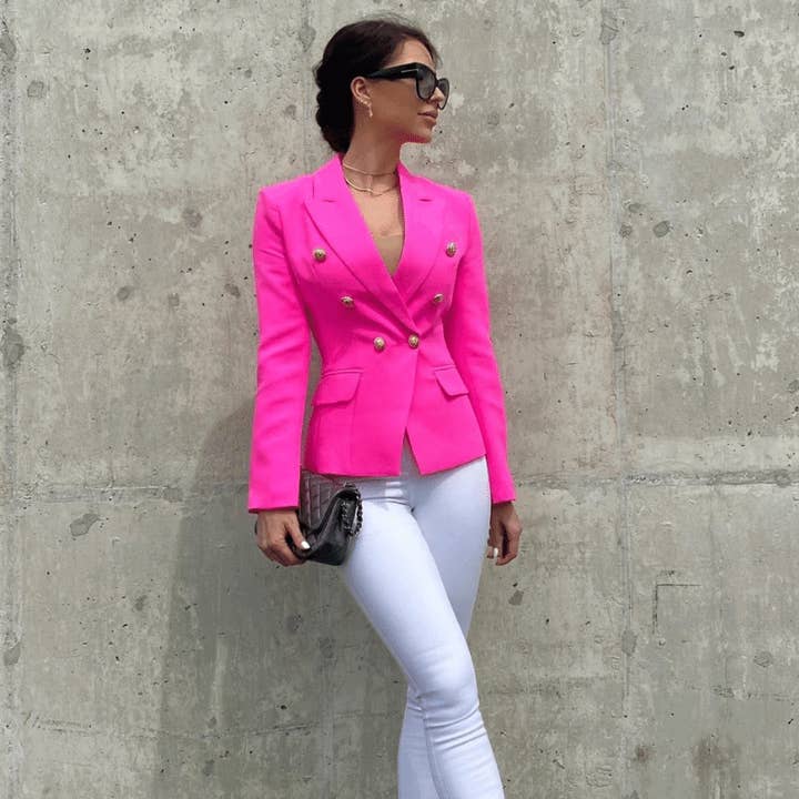 Blazer croisé Krystal rose néon pour la vente par ALLARA