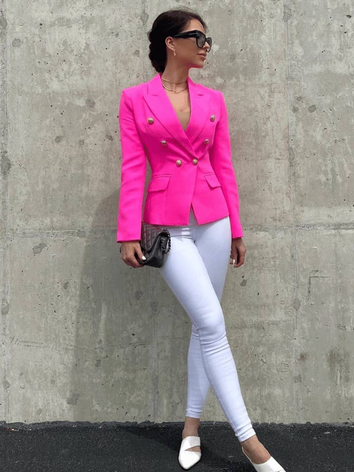 ALLARA - Wholesale Blazer – Women's - Krystal Neon Pink Double Breasted Blazer0