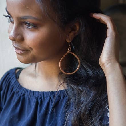 Fair Anita - Wholesale Dangle Earrings - Terracotta Hammered Copper Loop Earrings2