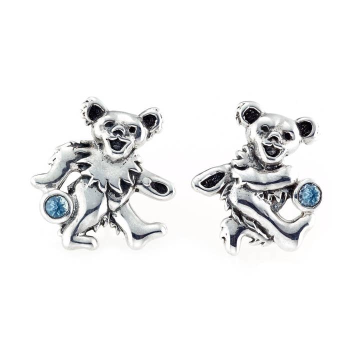 Boucles d'oreilles à tige semi-précieuses en argent sterling Dancing Bear pour la vente par Cynthia Gale New York