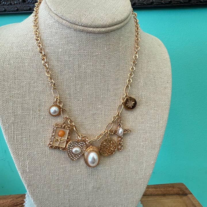 Gold Multi Charm Fashion Necklace for wholesale by HandPicked