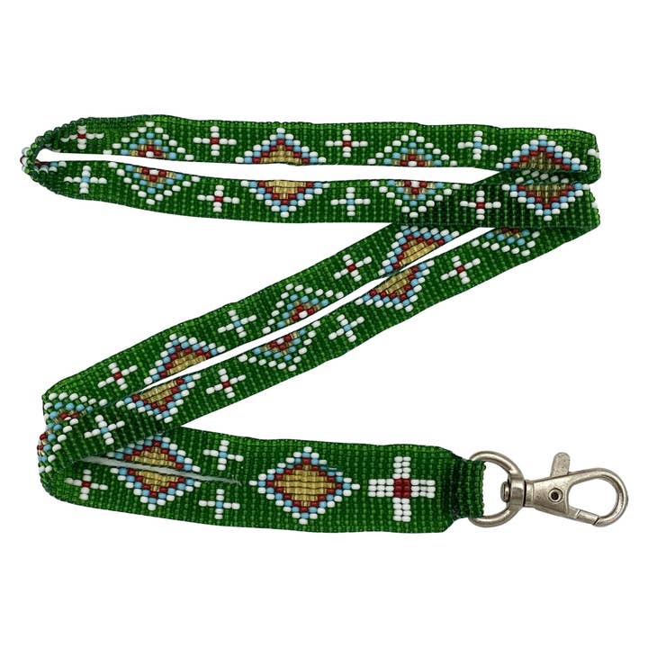 Cordon en perles vertes, rouges et blanches, porte-cartes, croix rouge pour la vente par BEADS CORNER