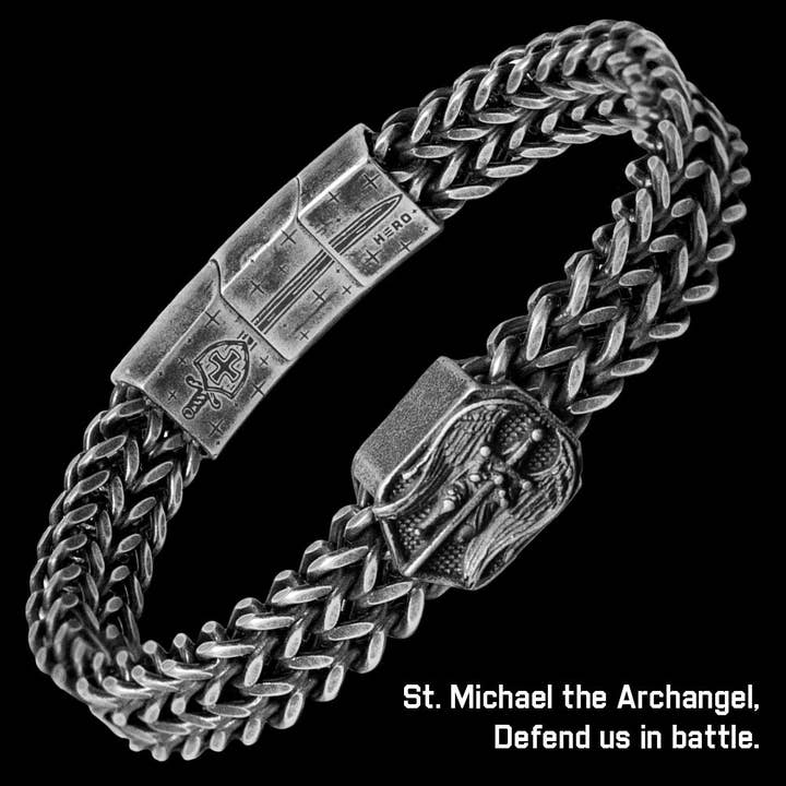 The Hero Company - Wholesale Link & Chain Bracelet - The Hero Company- Saint Michael Defend Us Bracelet - Helps Pair Veterans With A Service Dog Or Shelter Dog -Faire