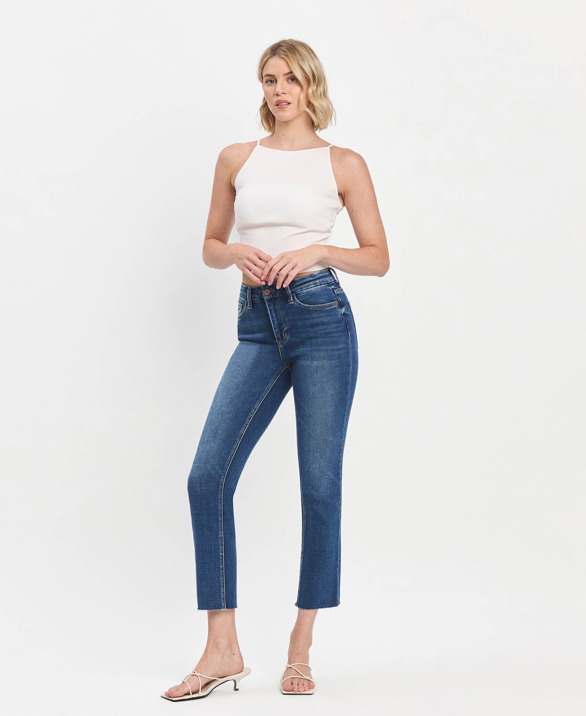 DELICATE HIGH RISE CROP SLIM STRAIGHT JEANS T5896 for wholesale on Faire7