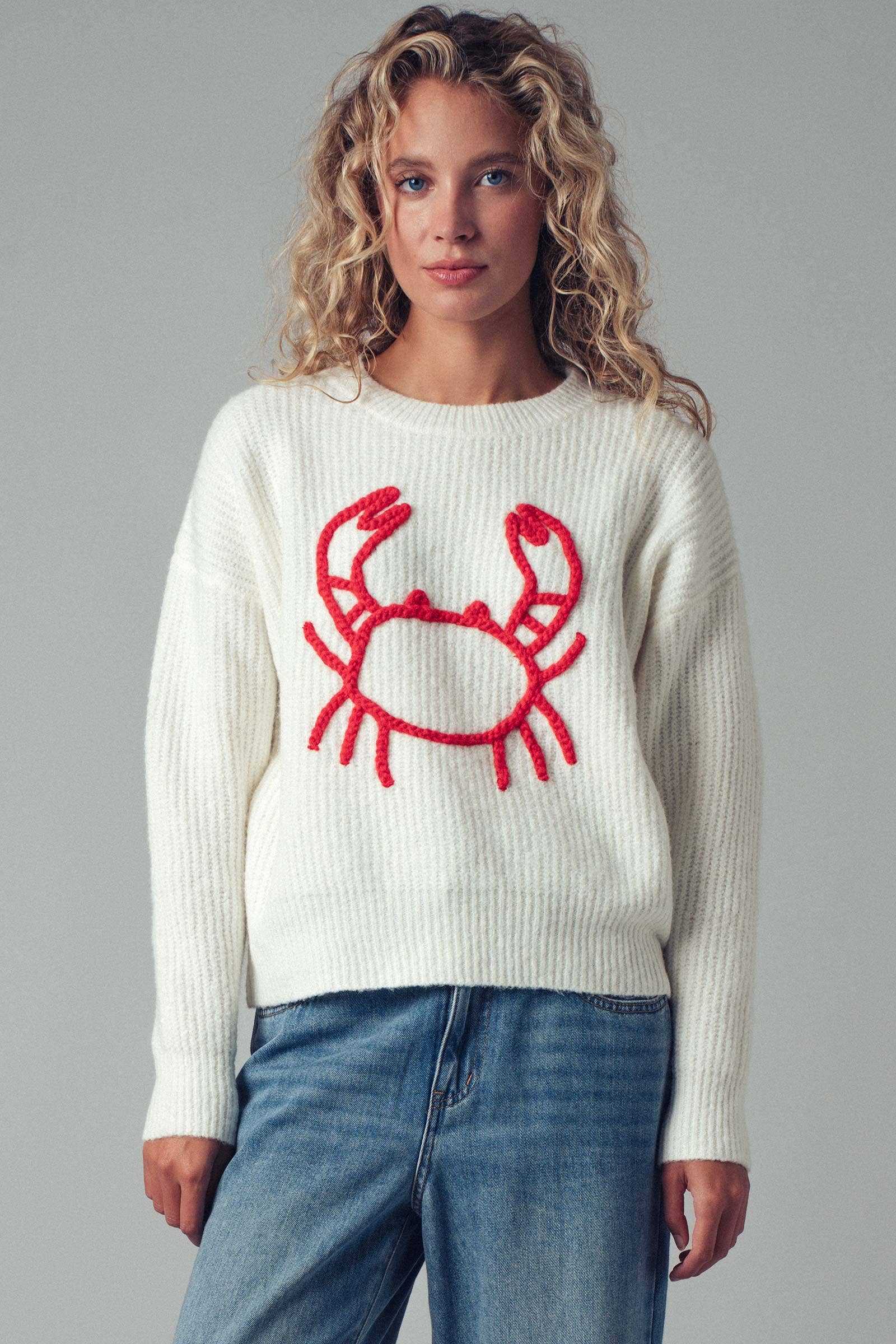 Urban Daizy - Wholesale Knit Sweater - Women's - Chunky Crab Embroidered Knit Sweater4