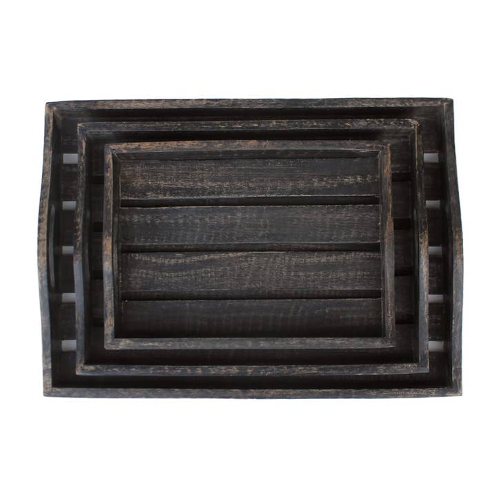 Handmade Barn Wood Serving Tray in Charcoal Grey, Set of 3 for wholesale on Faire2