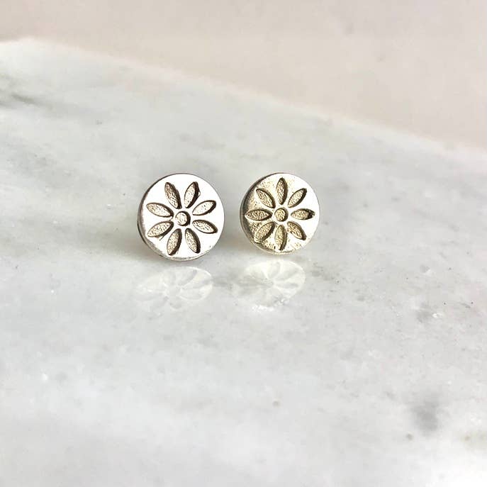Sunflower Earrings in Sterling Silver for wholesale by Tidal Pool Brooklyn