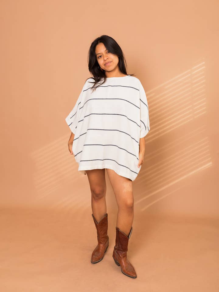 Blusa LUDICO Rayas de algodón con telar para venta al por mayor de The Zapotec Weavers