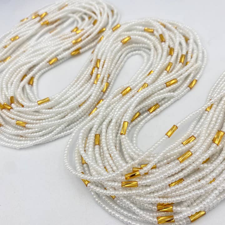 MaddieMayShop - Wholesale Beads - Luxury White & Gold Waist Beads | African Body Jewelry | Price per Waist Bead (45”-50”) – Tie-On5