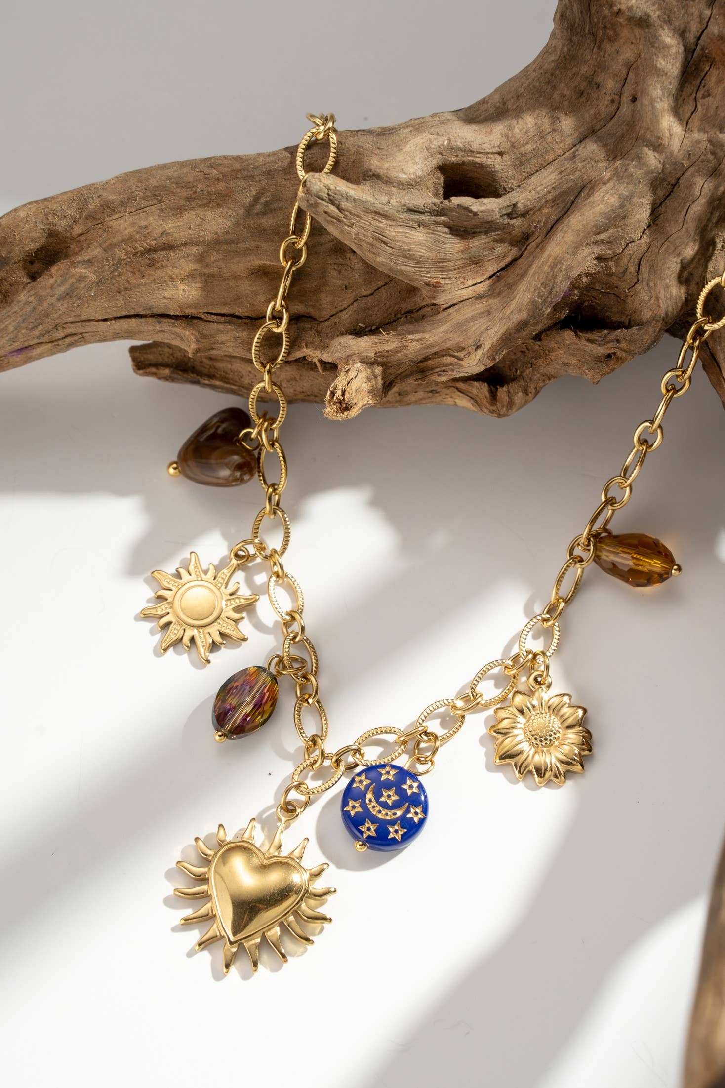 COSMOS - Venta al por mayor Juegos de joyas - Conjunto Dorado Mujer Sol Corazón Azul Charms Acero Inoxidable2