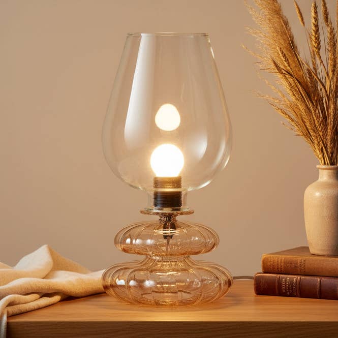 Hand-Blown Glass Table Lamp | Clear and Gold Artisan Lamp for wholesale by LesTroisPyramides