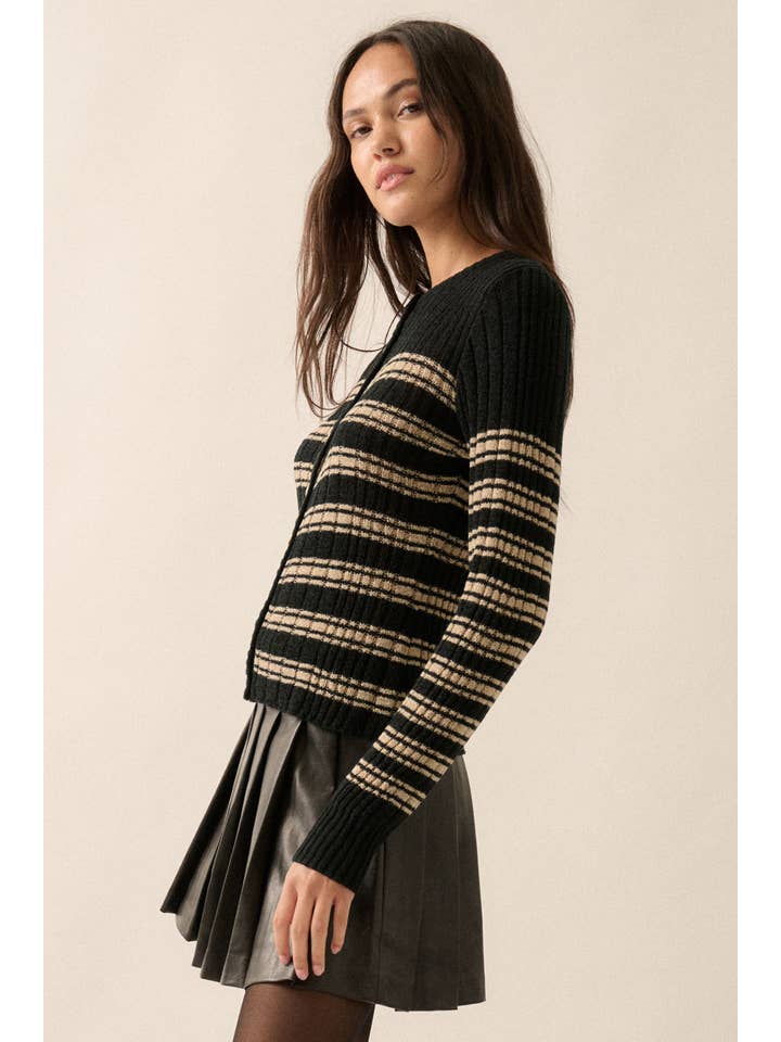 Promesa USA - Wholesale Knit Top - Women's - Striped Buttoned Rib-Knit Top