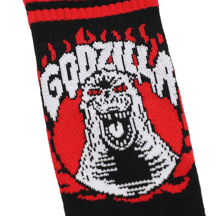 Bioworld Merchandising - Wholesale Socks - Men's - Godzilla Flaming Monster Men’s Black Casual Crew Socks2