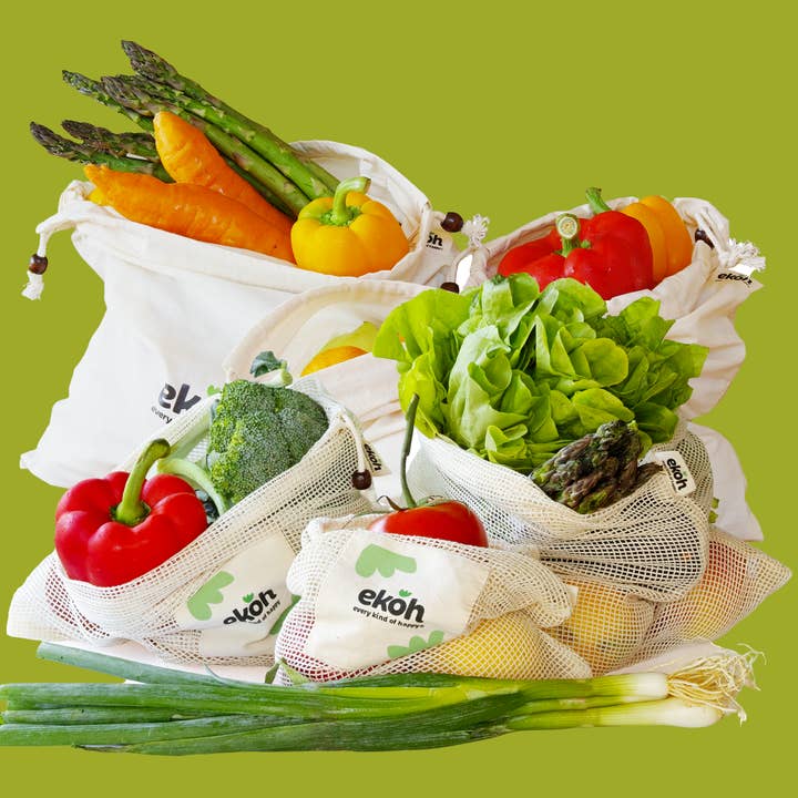 EKOH - Wholesale Grocery/shopping bag - Reusable Mesh Produce Bags 100% Organic Cotton 6 Pk 3 sizes9