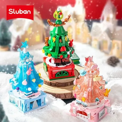 Texas Toy Distribution - Vente Jeu construction – enfant - Présentoir de 6 jouets de construction en briques rotatives en forme de sapin de Noël2