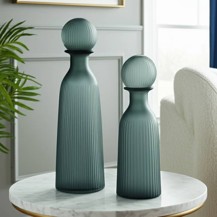 Glass Vertical Ribbed Round Stopper Vase - Gray, 17 in. for wholesale by Sagebrook Home