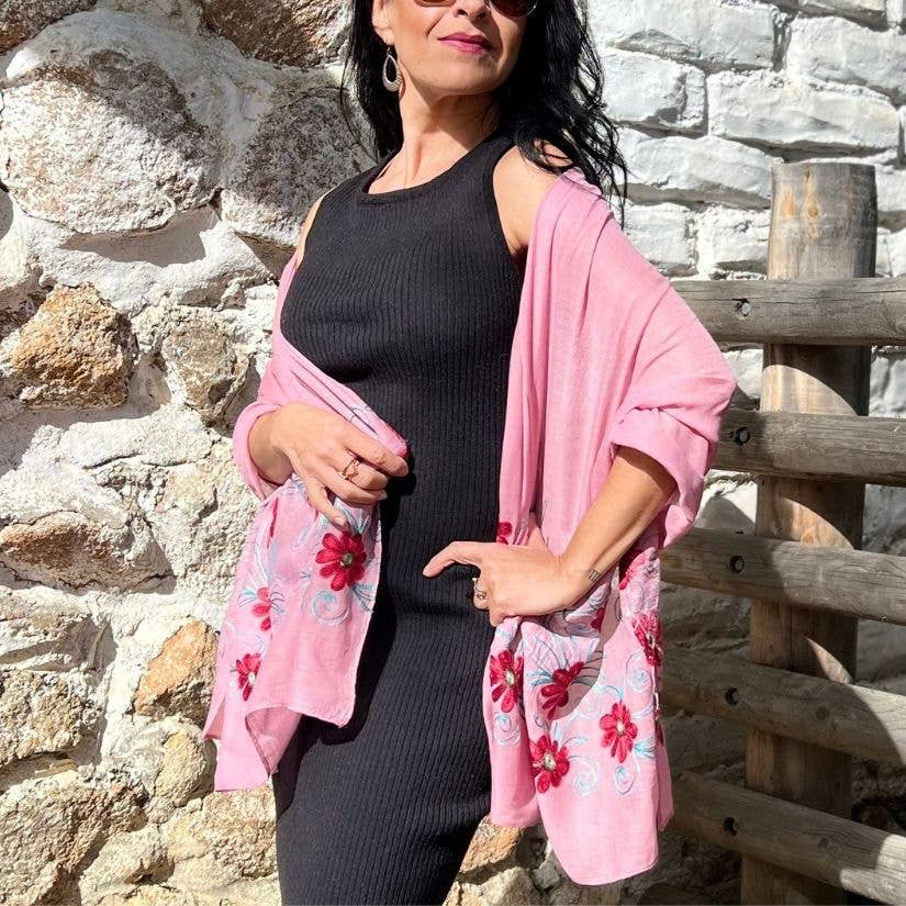 Humble Hilo – Engroshandel Tørklæde - Dame – Humble Hilo Broderet tørklæde/sjal med blomster19