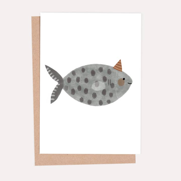 Fish in a Party Hat Greeting Card for wholesale by HeatherLucyJ Design