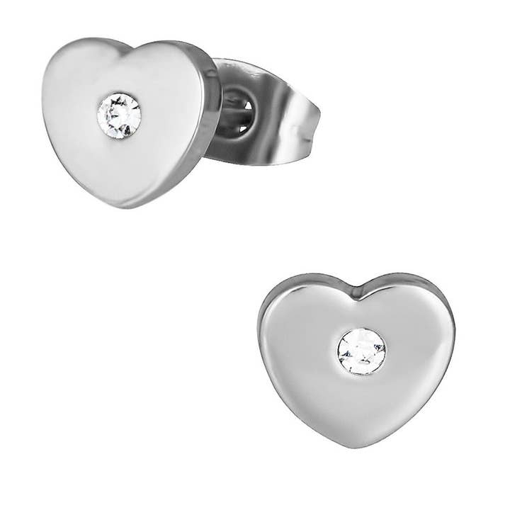 Surgical Steel Crystal Heart Earrings for wholesale by Penny & Piper