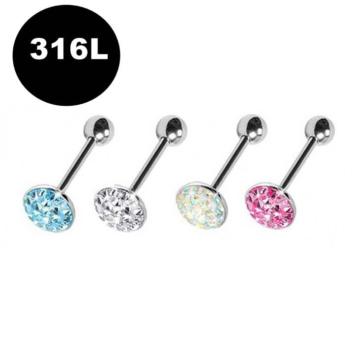 Flat Tongue Barbell & Epoxy Coated Multiple CZ Crystal-316L for wholesale by Bodytrend