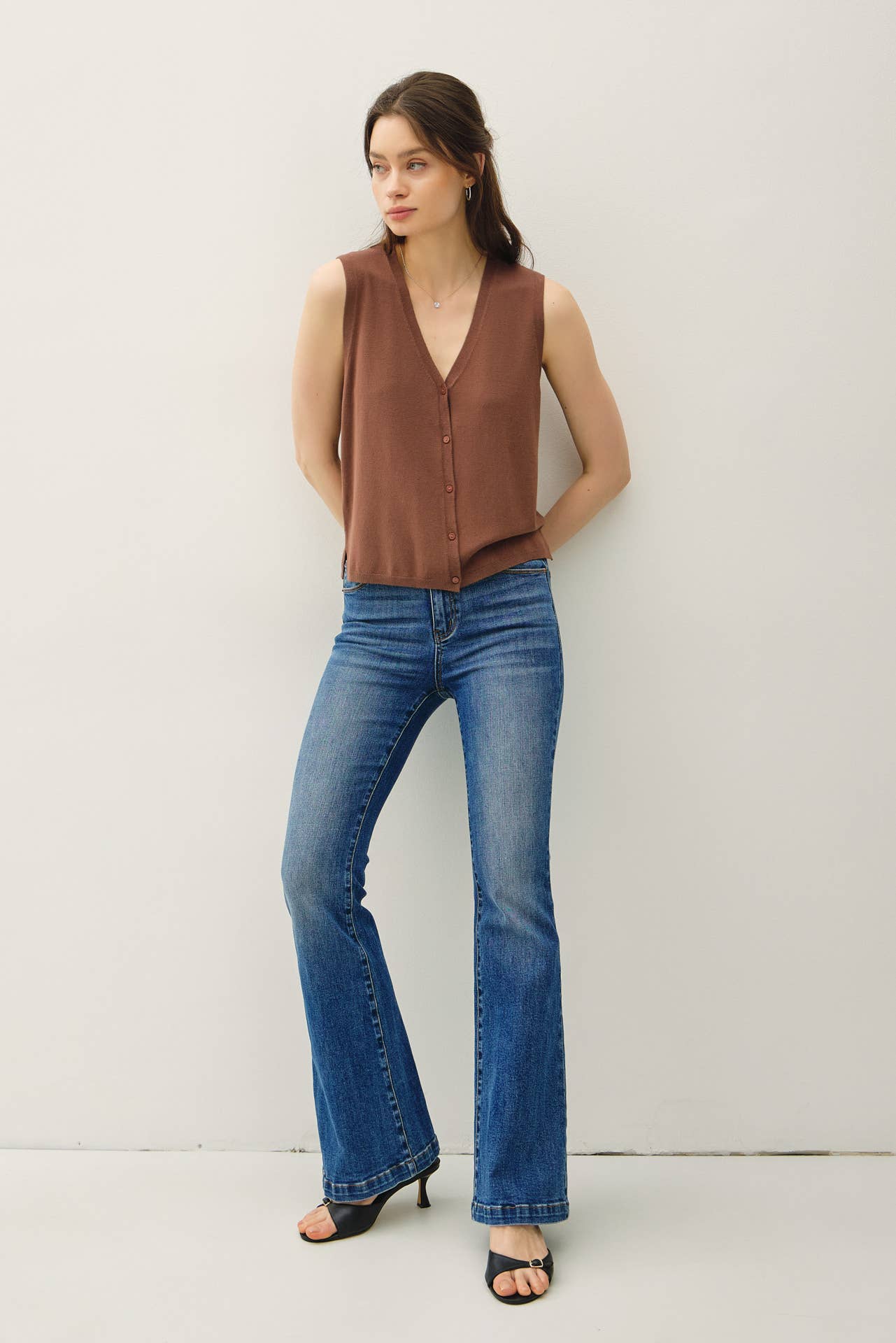 Be Cool - Wholesale Sweater Vest - Women's - BOXY CUT BUTTON UP V-NECK SWEATER VEST 1