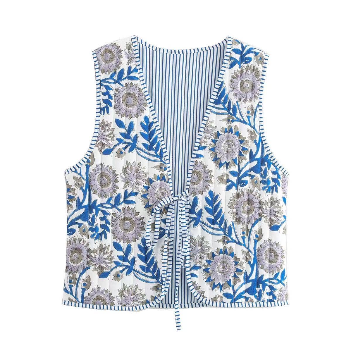 Miss Sparkling - Wholesale Outerwear Vest - Women's - Reversible Printed & Striped Cotton Puffer Vest0