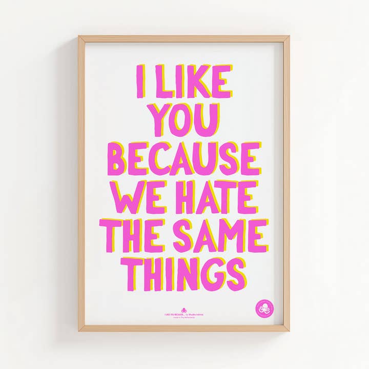 Riso poster A2 I like you because risograph print for wholesale by Studio Inktvis