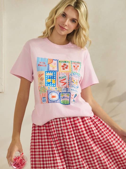 Italiensk Mat Kakel Grafisk T-shirt WT52625 för wholesale av GeeGee x Lovelo