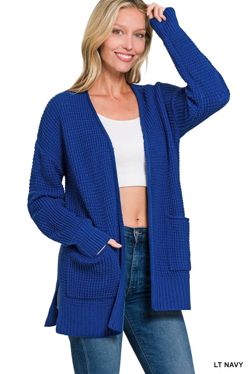 42POPS – Engroshandel Cardigan - Dame – ,,,..Lav Gauge Vaffel Åben Cardigan Sweater16